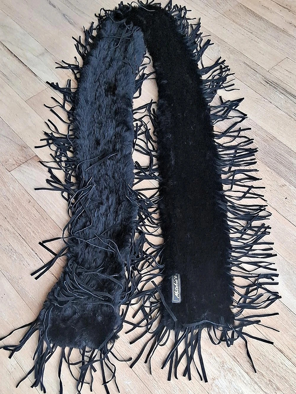 Mitchie's Leather Fringe Fur Scarf in Black